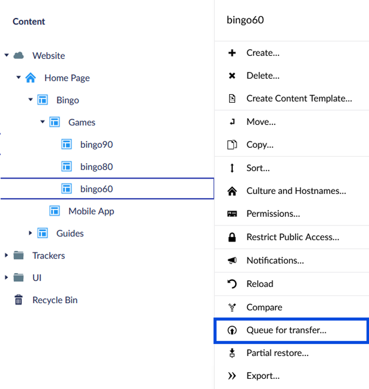Umbraco Backoffice content  transfer step 1