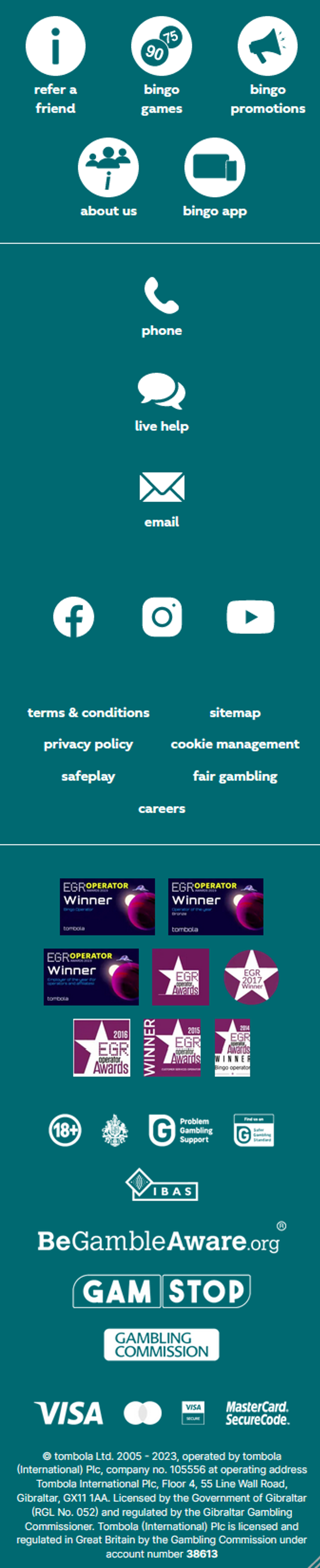 mobile tombola footer screenshot