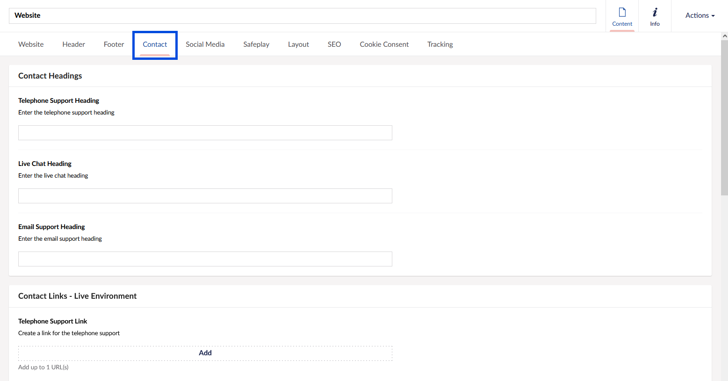 Website Contact configuration screenshot