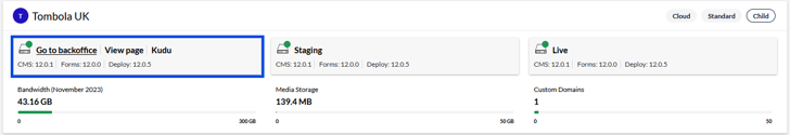 Umbraco Cloud portal Go to backoffice button screenshot