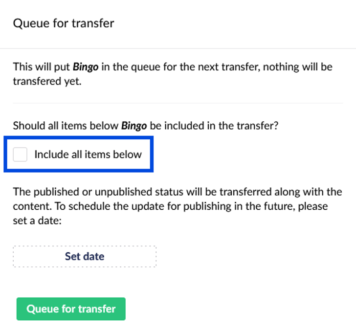 Umbraco Backoffice content transfer step 2 additional information